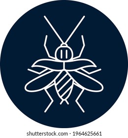 insects, vector image in white lines with circular background in dark tone.