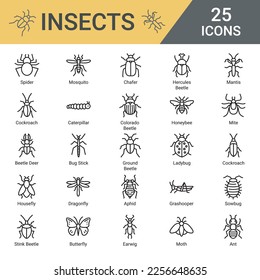 Insects vector line icon set