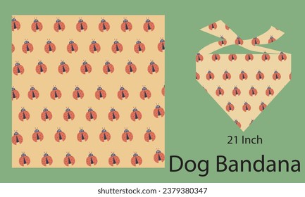 Insects Vector Pattern Dog Scarf Design, Dog Bandana Design with Ladybug Pattern, Fashionable Bandana Seamless Pattern Design Vector.