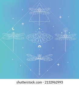 Inspira conjunto de vectores. Iconos Color blanco de las ilustraciones místicas