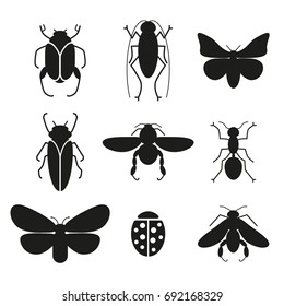 Insects vector set silhouette icons
