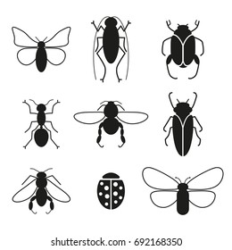 Insects vector set silhouette icons
