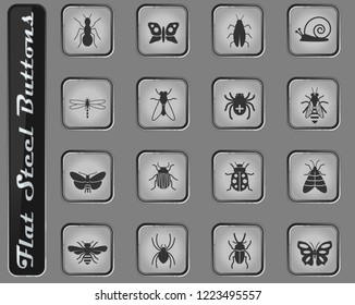 insects vector web icons on the flat steel buttons