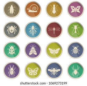 insects web icons in the form of round paper labels