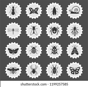 insects web icons stylized postage stamp for user interface design