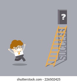 insecure business concept of man running to the success