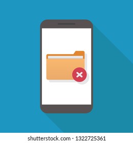 Insecure file or delete file, smart phone, flat design vector illustration