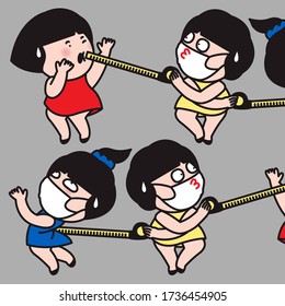 Insecure Girl Maintaining Distance Between Herself And Other People At Least 3 Feet Or 1 Meter With Nylon Folding Ruler. The Key To Stop Spreading Disease. Virus Control and Prevention Tips Concept
