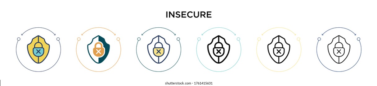 Insecure icon in filled, thin line, outline and stroke style. Vector illustration of two colored and black insecure vector icons designs can be used for mobile, ui, web