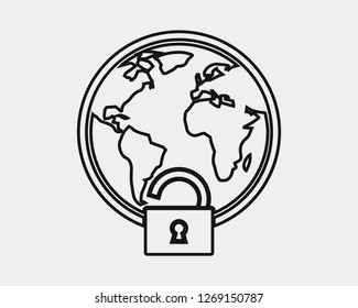 Insecure internet connection line Icon on gray background.