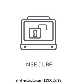 Insecure linear icon. Modern outline Insecure logo concept on white background from Internet Security and Networking collection. Suitable for use on web apps, mobile apps and print media.