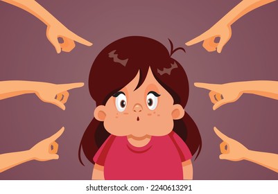 
Insecure Overweight Girl Being Shamed Publicly Vector Concept Illustration. Self-conscious child shames for the way she looks 
