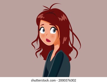 Insecure Woman with Dirty Unwashed Frizzy Hair Vector Illustration. Woman with dry, fragile and unwashed hairstyle in need for a haircut 
