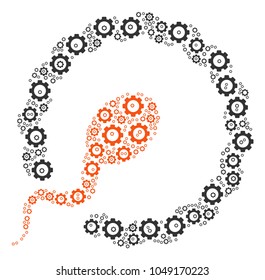 Insemination collage of mechanical wheels. Vector gear wheel pictograms are combined into insemination shape.