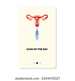 Insemination of female ovule with syringe vector icon. Fertilization and pregnancy process isolated vector illustration. Baby planning, anatomy, reproductive system concept for web design and apps