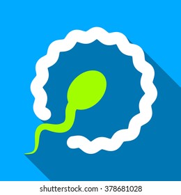 Insemination long shadow vector icon. Style is a flat light symbol with rounded angles on a blue square background.