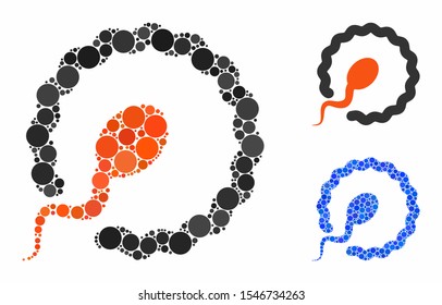 Insemination mosaic of spheric dots in various sizes and color tones, based on insemination icon. Vector round dots are organized into blue collage.