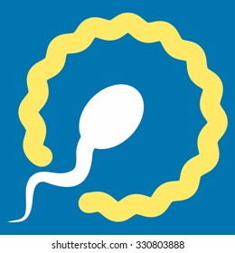 Insemination vector icon. Style is bicolor flat symbol, yellow and white colors, rounded angles, blue background.