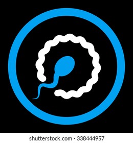 Insemination vector icon. Style is bicolor flat rounded symbol, blue and white colors, rounded angles, black background.