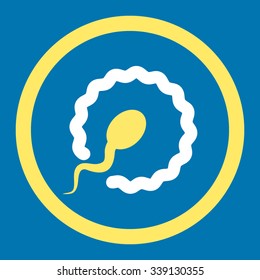 Insemination vector icon. Style is bicolor flat rounded symbol, yellow and white colors, rounded angles, blue background.