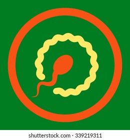 Insemination vector icon. Style is bicolor flat rounded symbol, orange and yellow colors, rounded angles, green background.