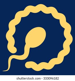 Insemination vector icon. Style is flat symbol, yellow color, rounded angles, blue background.
