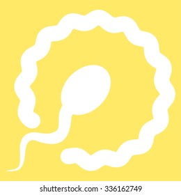 Insemination vector icon. Style is flat symbol, white color, rounded angles, yellow background.