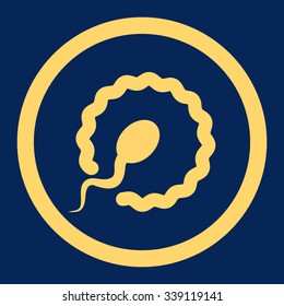 Insemination vector icon. Style is flat rounded symbol, yellow color, rounded angles, blue background.