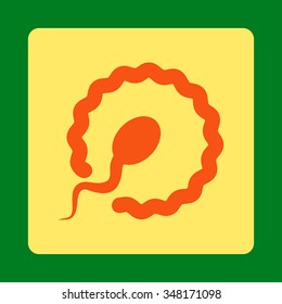 Insemination vector icon. Style is flat rounded square button, orange and yellow colors, green background.