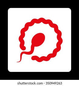 Insemination vector icon. Style is flat rounded square button, red and white colors, black background.