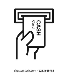 Insert card icon. Cash card with hand. Simple line icon. Isolate on white background.