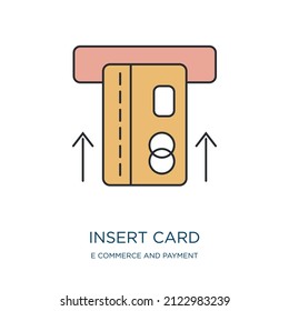 insert card icon from e commerce and payment collection. Thin outline insert card, card, insert detailed offset lineal color icon isolated on white background. Line vector insert card sign, symbol for