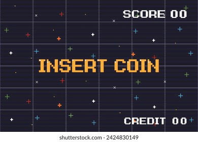 INSERT COIN TO CONTINUE. pixel art .8 bit game. retro game. for game assets in vector illustrations.	