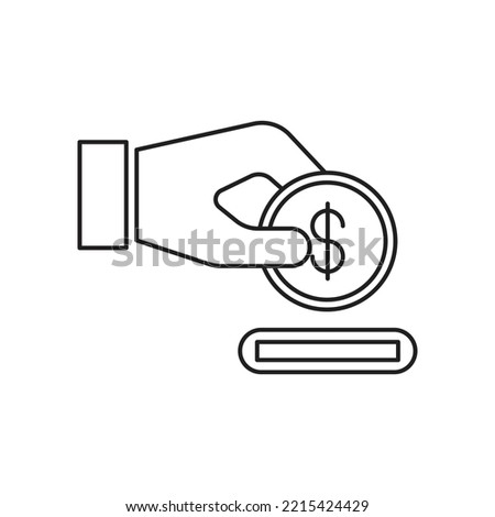 Insert coin icon design, pay money symbol. Hand hold coin. Vector illustration Foto d'archivio © 