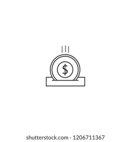 Insert Coin icon on white background. Modern flat symbol for web site and app design. Editable stroke.
