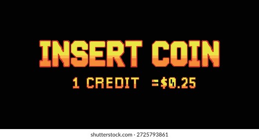 Inserir moeda retro arcade jogo tela pixel estilo ilustração com texto de crédito, interface de jogo clássico e vintage arcade conceito