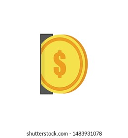 Insert coin, token or pay money color vector icon