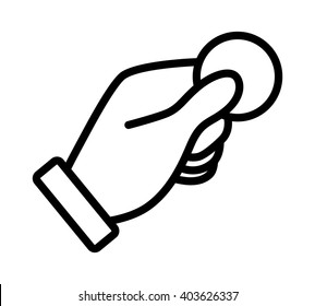 Insert coin / token or pay money line art vector icon for apps and websites