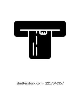  Insert Credit Card in ATM, POS, Payment Terminal Silhouette Icon. Electronic Banking Transaction in Automated Teller Machine Glyph Pictogram. Insert Credit Card Symbol. Isolated Vector Illustration.