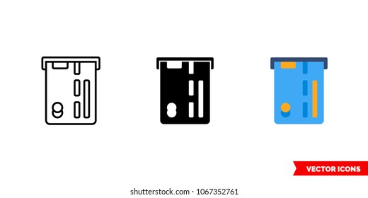 Insert credit card icon of 3 types: color, black and white, outline. Isolated vector sign symbol.