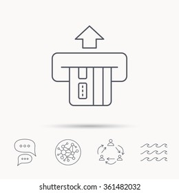 Insert credit card icon. Shopping sign. Bank ATM symbol. Global connect network, ocean wave and chat dialog icons. Teamwork symbol.