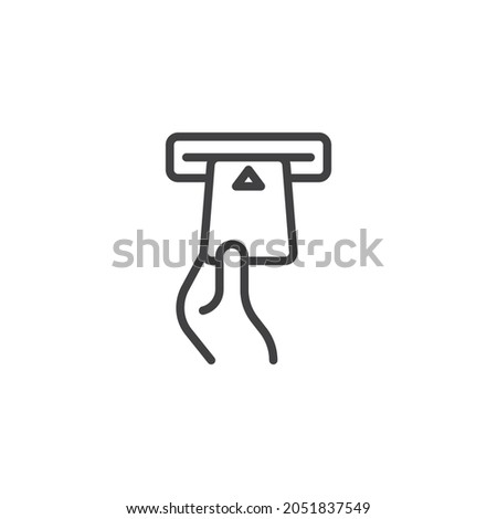 Insert credit card line icon. linear style sign for mobile concept and web design. Hand inserting card into ATM slot outline vector icon. Symbol, logo illustration. Vector graphics Foto d'archivio © 
