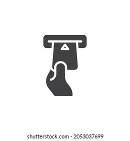 Insert credit card vector icon. filled flat sign for mobile concept and web design. Hand inserting card into ATM slot glyph icon. Symbol, logo illustration. Vector graphics