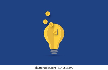 Insert dollar coins into lightbulb, Funding, Lightbulb piggy bank, Concept inspiration business