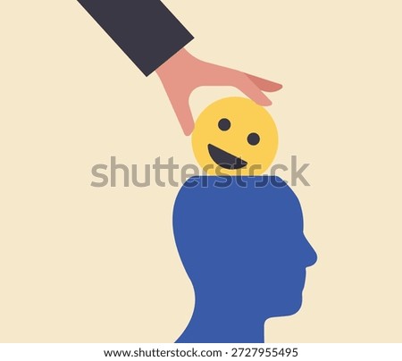Insert happy emoji into face shape, increase happiness illustration