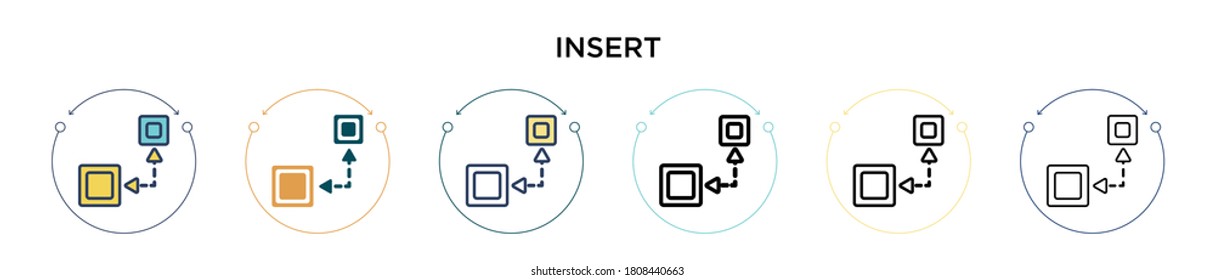 Insert icon in filled, thin line, outline and stroke style. Vector illustration of two colored and black insert vector icons designs can be used for mobile, ui, web