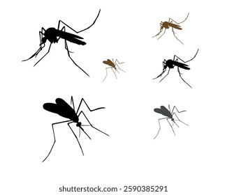 Insert icon set animal. A mosquito set vector includes various detailed illustrations of mosquitoes in different poses. web icons, branding, prints, and digital designs.