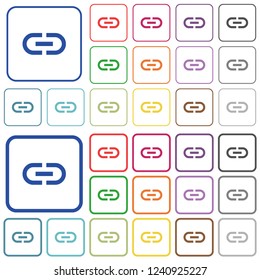 Insert link color flat icons in rounded square frames. Thin and thick versions included.