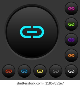 Insert link dark push buttons with vivid color icons on dark grey background