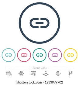 Insert link flat color icons in round outlines. 6 bonus icons included.